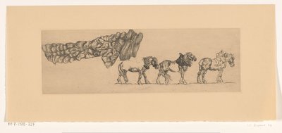 Üç taslak at ve bir hasatçının yükü by Pieter Dupont