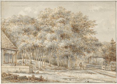 İki ev ile orman yolu by Pieter Ernst Hendrik Praetorius