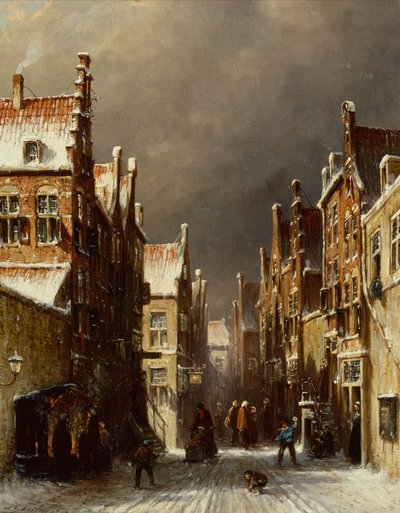Kar Topları atan çocuklarla kış sokak sahnesi by Pieter Gerard Vertin