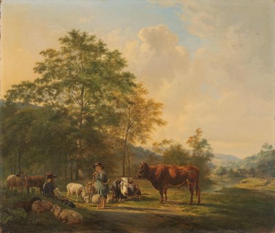 Çoban, Drover ve Sığır ile Tepelik Manzara by Pieter Gerardus van Os