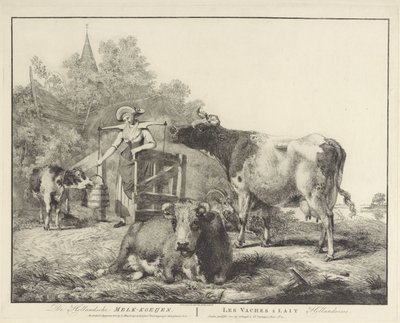 İnekler ve bir sütçü De Hollandsche Melk-koeijen/ Les vaches â lait hollandaises (nesne üzerindeki başlık) by Pieter Gerardus van Os