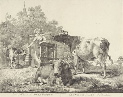İnekler ve sütçü De Hollandsche Melk-koeijen/ Les vaches â lait hollandaises (nesne üzerindeki başlık) by Pieter Gerardus van Os