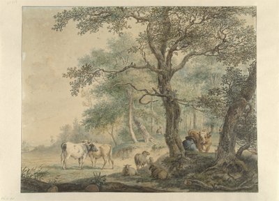 Sığır ile iki çoban ile manzara by Pieter Gerardus van Os
