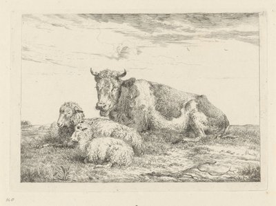 Koyun ve kuzu ile uyuyan inek by Pieter Gerardus van Os