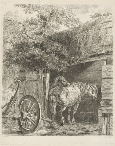 Bir ahırda iki at by Pieter Gerardus van Os