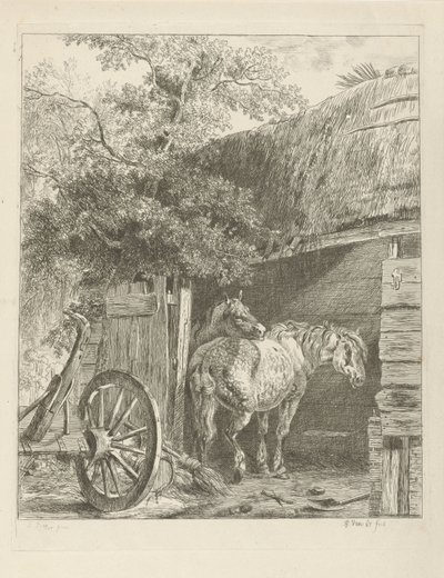 Bir ahırda iki at by Pieter Gerardus van Os