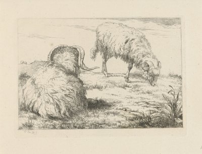 Çayırda iki koç Koyun ve keçiler (dizi adı) by Pieter Gerardus van Os