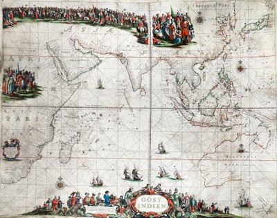 Doğu Hint Adaları Haritası, 1666 civarı (renkli gravür) by Pieter Goos