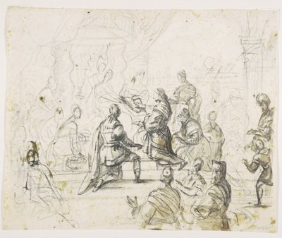 Tahtta kral için diz çökmüş rakamlar by Pieter Isaacsz