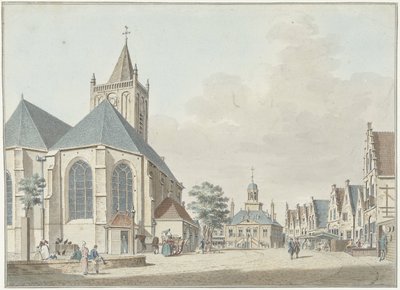 Kilise ve belediye binası ile Vlaardingen'deki pazar by Pieter Jan van Liender