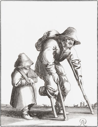 Çocuklu sakat dilenci (gravür) by Pieter Jansz (after) Quast