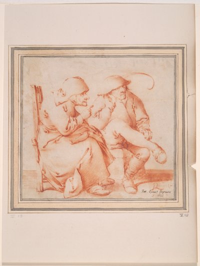 Oturan Yaşlı Köylü Çift by Pieter Jansz. Quast