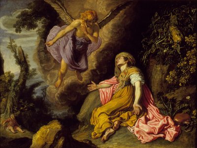 Hacer ve Melek, 1614 (tahta üzerine yağlı boya) by Pieter Lastman