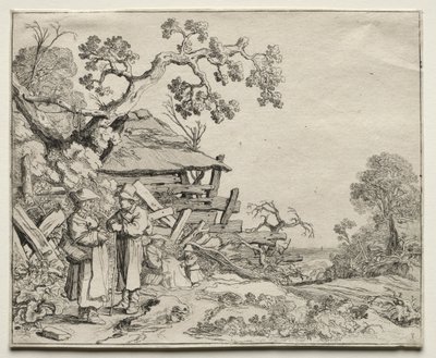 İki Köylü Sohbet Eden Manzara by Pieter Molyn