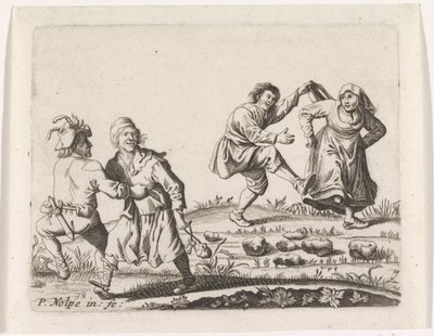 Dans eden iki köylü çift by Pieter Nolpe