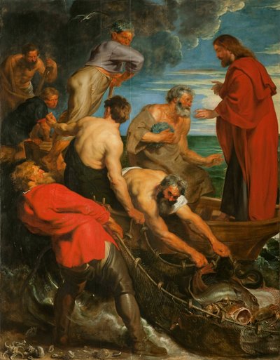 Üç Parçalı Balıkların Mucizevi Taslağı, orta panel, 1618-1619. by Pieter Paul Rubens