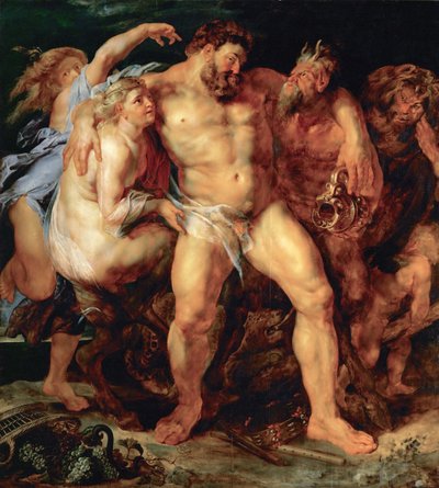 Bir Peri ve bir Satyr tarafından yönetilen sarhoş Herkül, yaklaşık 1614. by Peter Paul Rubens