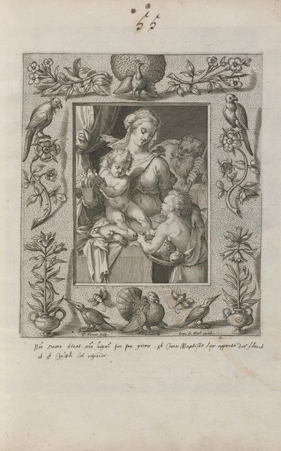 Genç Aziz John the Baptist ile Kutsal Aile, ayrıntılı bir çerçevede by Pieter Perret