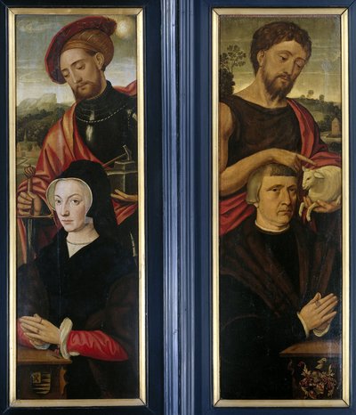 Aziz Adrian ve Vaftizci Yahya ile Donörlerin Portreleri ile Üç Parçanın İki Kanadı by Pieter Pourbus (attributed to)