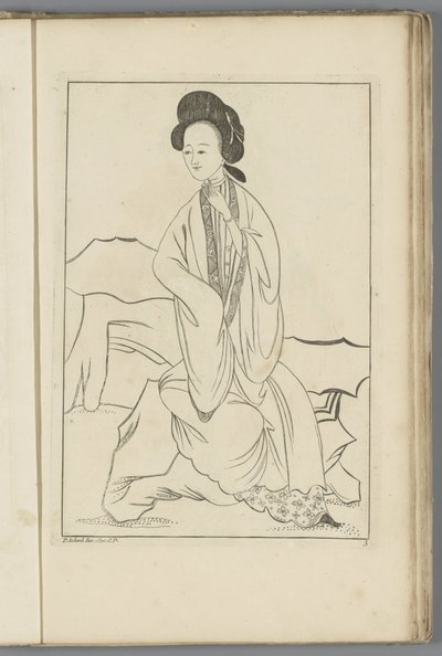 Çinli kadın sağ eli kimonosunun kolunda Çinli kadınlar, çiçekler ve kuşlar (dizi adı) by Pieter Schenk (II) (possibly)