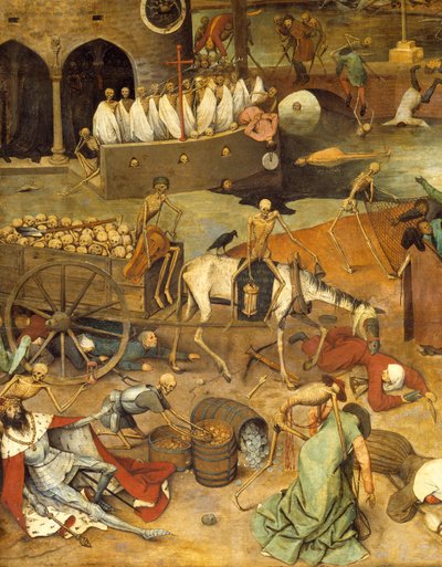 Ölümün zaferi Ölüm, arabayı cesetlerden çekiyor. Savaşçıların ve kralların cesetleri yerde yatıyor. Pieter Bruegel (veya Breugel veya Brueghel veya Breughel) tarafından yapılan resim, eski (1525-1569) 16. yüzyıl Güneşi. 117x162 cm Musee du Prado, Madrid by Pieter Bruegel the Elder