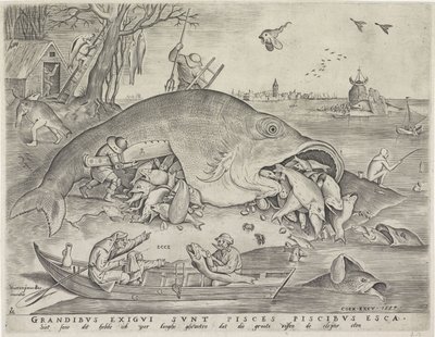 Big fish eat the small fish, engraved by Pieter van der Heyden, 1557  by Pieter The Elder after Brueghel