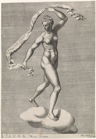 Diana bir bulutun üzerinde Luna olarak Luna Noctis Domina (nesne üzerindeki başlık) Yedi Gezegen (nesne üzerindeki başlık) by Pieter Valck