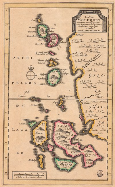 Molucca Adaları Haritası (modern Endonezya), 1707 civarı (renkli gravür) by Pieter Van der Aa
