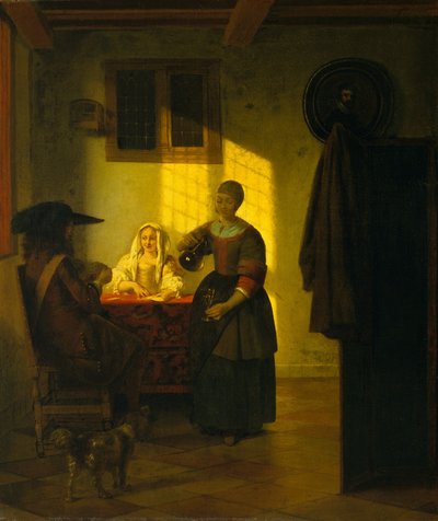 Bir Hizmetçi Kadınla Bir Çift Oyun Kağıdı, ca. 1665-75. by Pieter de Hooch