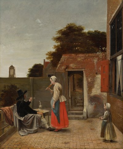 Avluda Sigara İçen Bir Adam ve İçki İçen Bir Kadın, 1658-60 dolayları by Pieter de Hooch