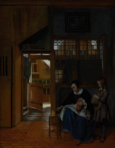 Bir Erkek İçin Tereyağı ve Ekmek Hazırlayan Kadın, c.1660-3 by Pieter de Hooch