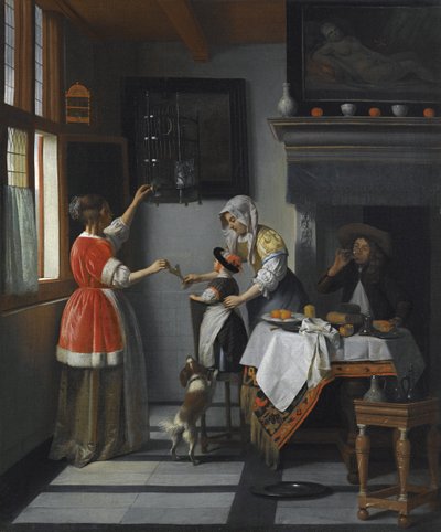 Bir Papağan Besleyen Bir Çocukla İç Mekan, Hooch, Pieter, de by Pieter de Hooch