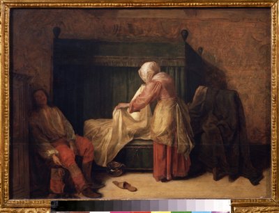 "Genç Bir Adamın Sabahı" (Genç Bir Adamın Sabahı) Bir hizmetçi yatağı yeniden yaparken genç bir adam uyanmaya hazırlanır. Yerde bir terlik ve bir lazımlık. Pieter de Hooch (1629-1684) 1655-1657 Puşkin Müzesi, Moskova by Pieter de Hooch