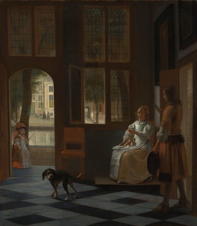Bir Evin Giriş Salonunda Bir Kadına Mektup Veren Adam by Pieter de Hooch