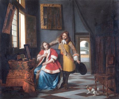 Davetsiz misafir: Tuvaletinde Sevgilisinden Şaşıran Bir Kadın by Pieter de Hooch