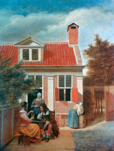 Bir Evin Arkasındaki Avluda Üç Kadın ve Bir Adam, c1657-1659 by Pieter de Hooch