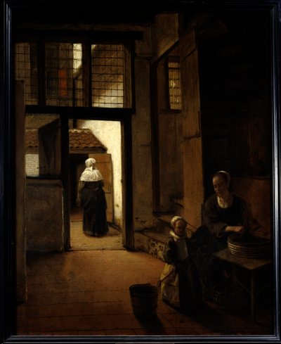 Bir Hollanda evinin arka bahçesinin görünümü Peter de Hooch (1629-1681) (ec.flam.) 17. yüzyıl Güneşi tarafından tablo. 0,6x0,49 m Paris, Louvre Müzesi by Pieter de Hooch