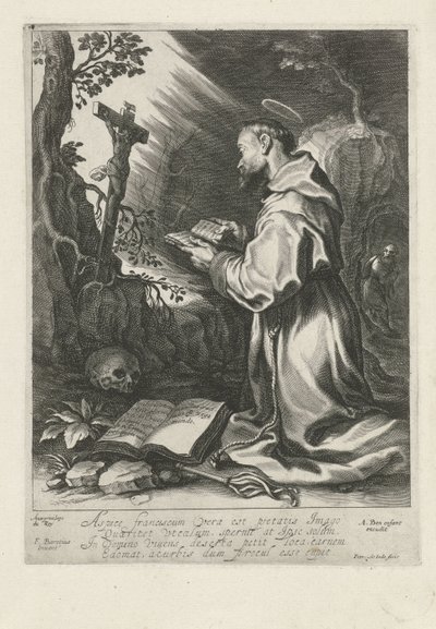 Aziz Francis haç önünde diz çökmüş by Pieter de Jode (I)