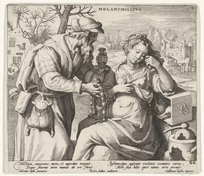 Melankolik Mizaç Melancholicvs (nesne üzerindeki başlık) Dört mizaç (dizi başlığı) by Pieter de Jode (I)