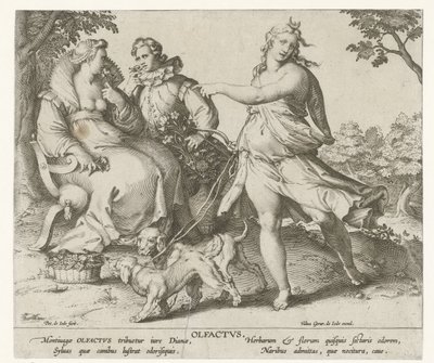 Koku Olfactvs (nesne üzerindeki başlık) Beş duyu (dizi adı) by Pieter de Jode (I)