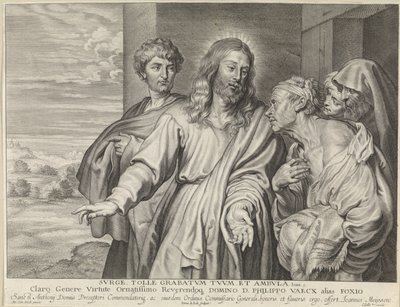 Mesih felçli birini iyileştirir by Pieter de Jode (II)