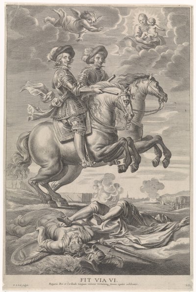 Avusturyalı Ferdinand, Bohemya ve Macaristan Kralı Ferdinand ile Nördlingen zaferinde at sırtında Kardinal-Bebek