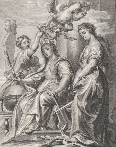 Merkezde oturan ve bir putto ve bir wo..., ca. 1640-74. by Pieter de Jode II