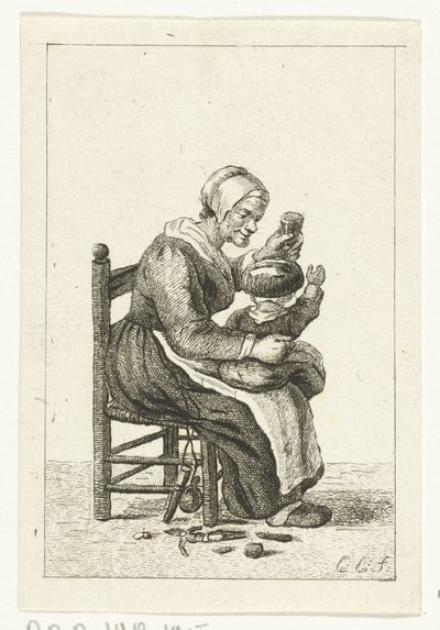 Kucağında çocuğu olan kadın by Pieter de Mare