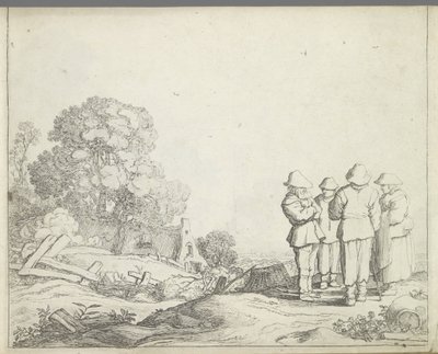 Üç çiftçi ve bir çiftçinin karısı ile manzara Figürlü manzaralar (dizi başlığı) Doğanın aynası ve çizim okulu (...) (dizi adı) by Pieter de Molijn