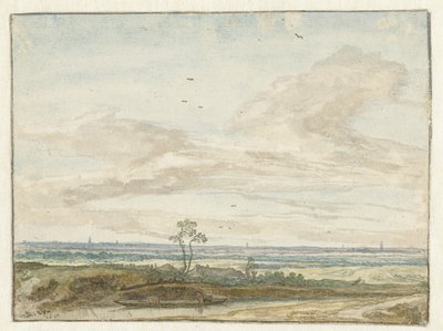 Bir kanal boyunca bir yol ile geniş manzara by Pieter de Molijn