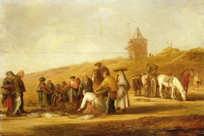Sahilde Avlarını Satan Balıkçılar (tuval üzerine yağlı boya) by Pieter de Neyn