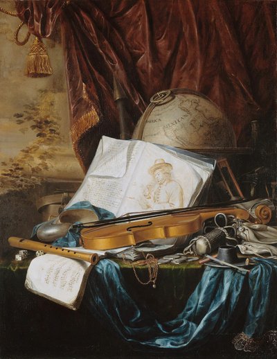 Müzik aletleri ile Natürmort, 1650. by Pieter de Ring