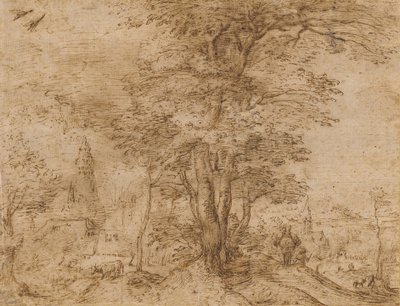 Bir grup ağaç ve katırlı bir köy, c.1552-54 by Pieter Bruegel the Elder