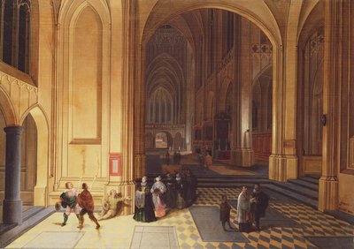 Bir dilenci ve diğer figürlerle bir katedralin içi by Pieter the Elder Neeffs